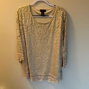 Investments Beige Lace Floral Scoop-Neck Tunic